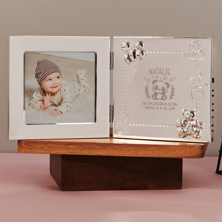 Datum narození panda - Postříbřený fotorámeček