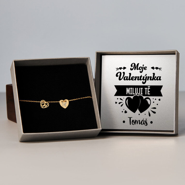 Moje valentýnka - Pozlacený náramek se dvěma srdíčky