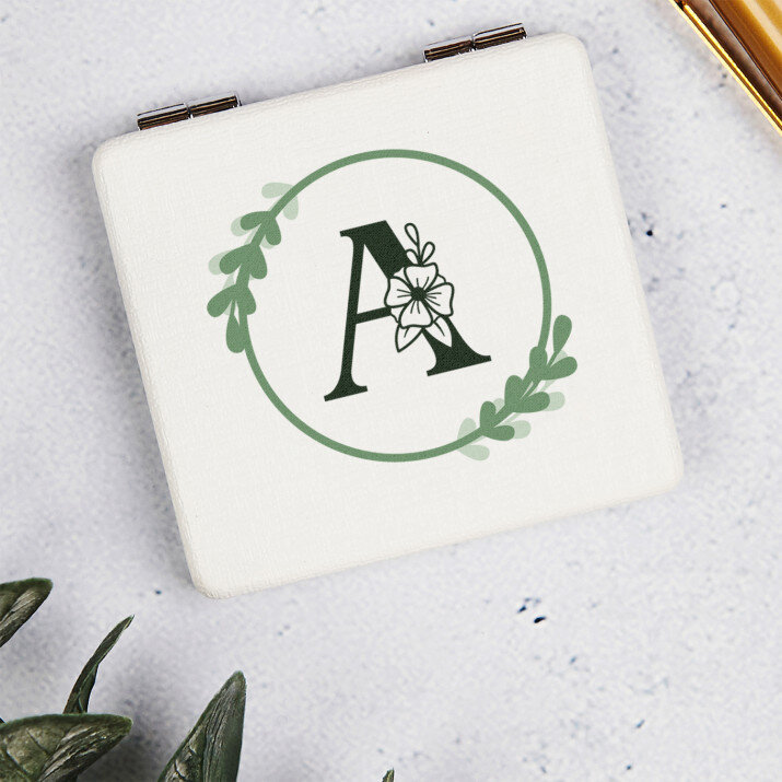 Monogram v kruhu květiny - Zrcátko do kabelky