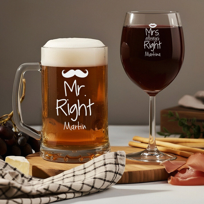 Mr & Mrs Right - Sada krýgl a sklenice na víno Mr & Mrs Right - Sada krýgl a sklenice na víno