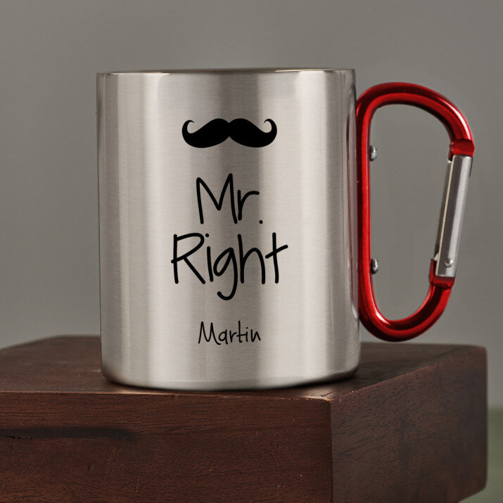 Mr. Right - Ocelový hrnek s karabinou Mr. Right - Ocelový hrnek s karabinou