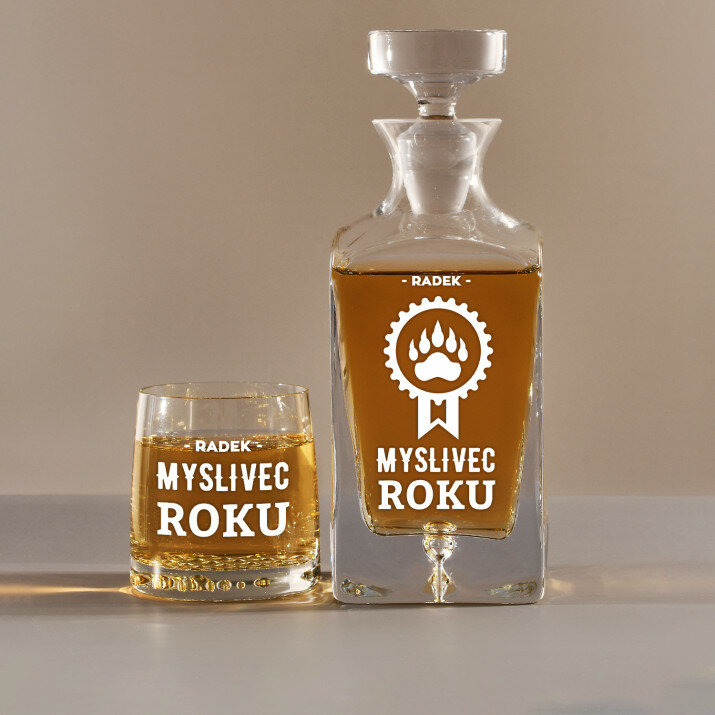 Myslivec roku - Skleněná karafa na whisky + sklenice