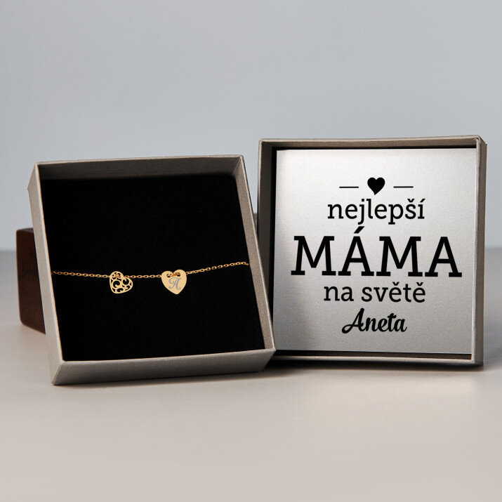 Nejlepší máma - Pozlacený náramek se dvěma srdíčky