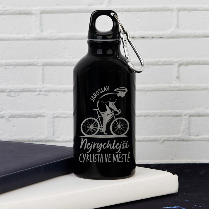 Nejrychlejší cyklista ve městě - Láhev na vodu 0,4l s karabinou