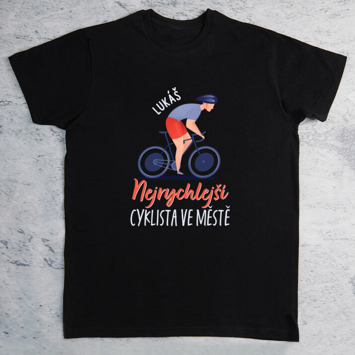 Nejrychlejěí cyklista ve městě - černé pánské tričko