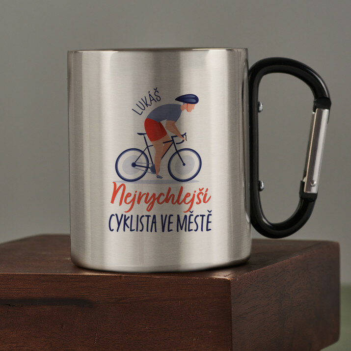 Nejrychlejší cyklista ve městě - Ocelový hrnek s karabinou