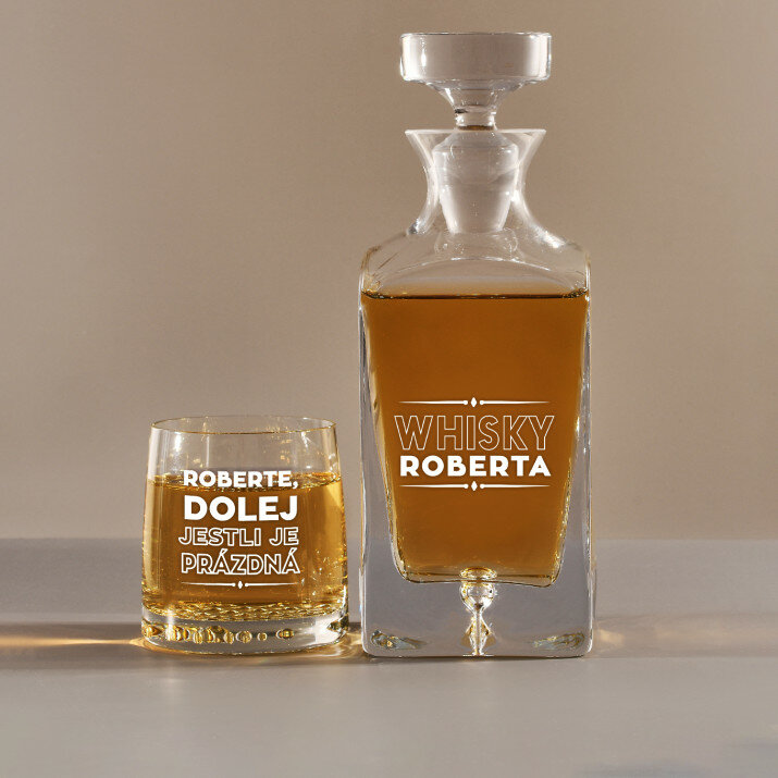 Dolej - Skleněná karafa na whisky + sklenice