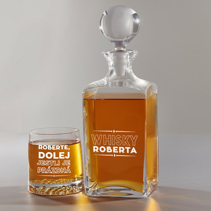 Dolej - Skleněná karafa na whisky + sklenice