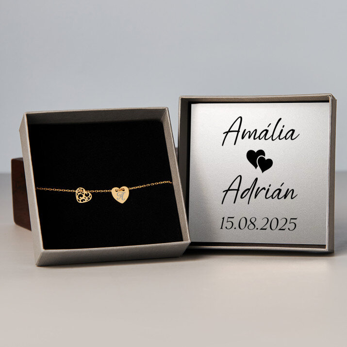 Naše datum 2 - Pozlacený náramek se dvěma srdíčky