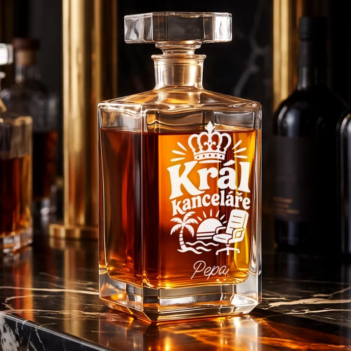 Personalizovaná Karafa Na Whisky Pro Šéfa Dárek Pro Muže: Král Kanceláře Personalizovaná Karafa Na Whisky Pro Šéfa Dárek Pro Muže: Král Kanceláře