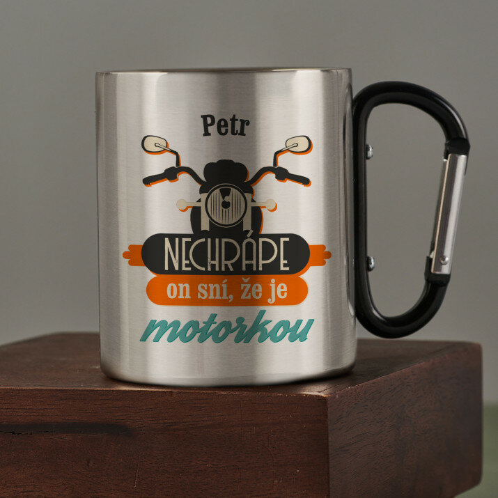 Nechrápe - Ocelový hrnek s karabinou
