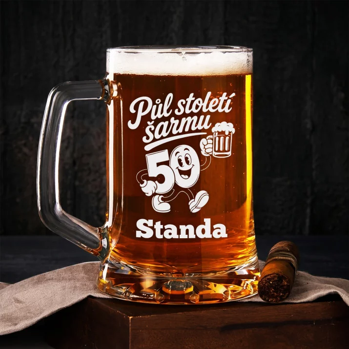 Půllitr Na Pivo K 50 Narozeninám Dárek Pro Muže: Retro Pivní Maskot Půllitr Na Pivo K 50 Narozeninám Dárek Pro Muže: Retro Pivní Maskot
