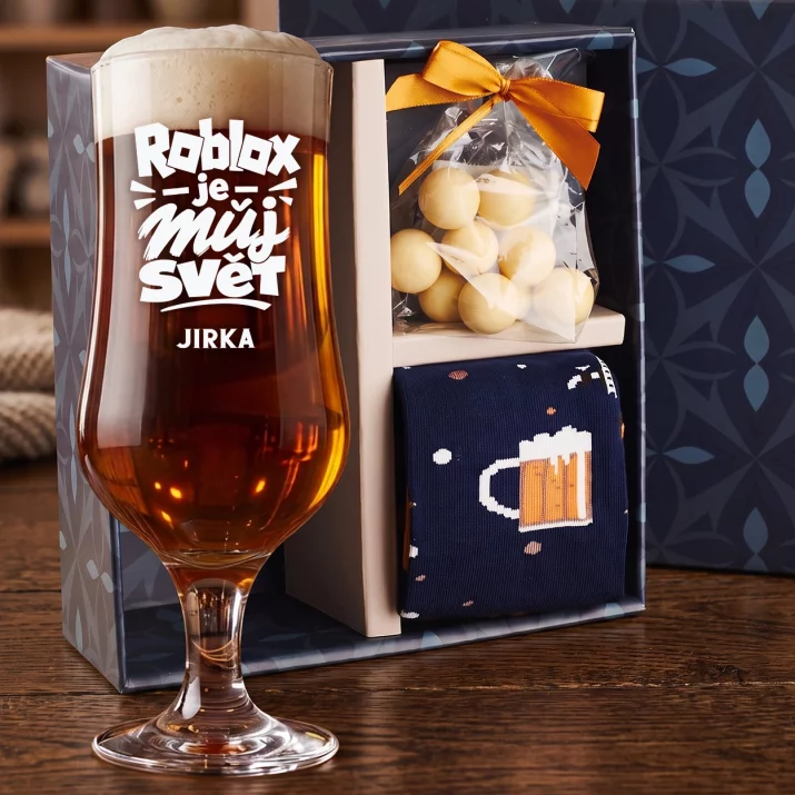 Dárkový Box S Pivní Sklenicí S Gravírováním Pro Fanouška Robloxu Pro Muže: Roblox Je Můj Svět Dárkový Box S Pivní Sklenicí S Gravírováním Pro Fanouška Robloxu Pro Muže: Roblox Je Můj Svět