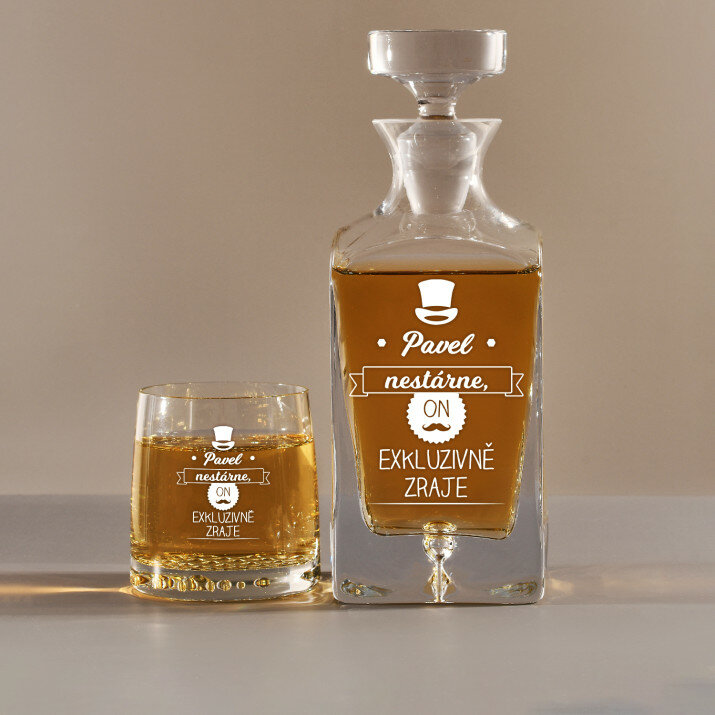 On nestárne - Skleněná karafa na whisky + sklenice