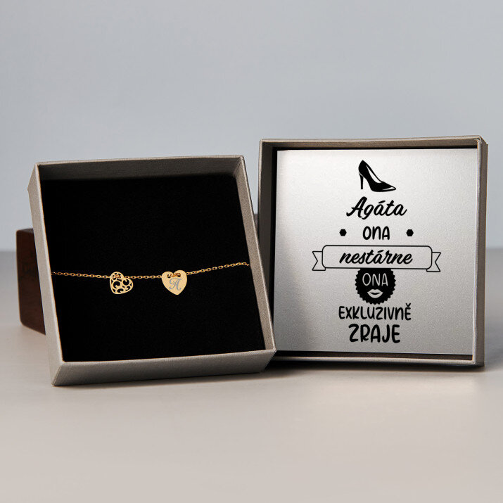 Ona nestárne - Pozlacený náramek se dvěma srdíčky