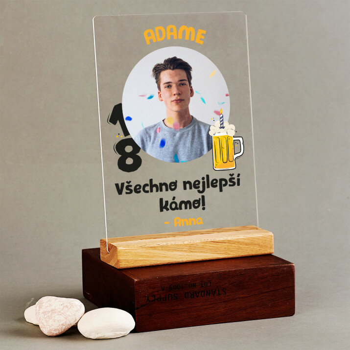 Osmnáctiny - všechno nejlepší kámo - Tisk na akrylovém skle se stojanem
