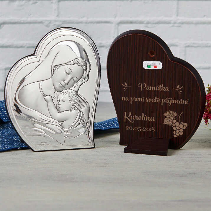 památka první sv. přijímání - Panna Maria - Střibrný obrázek s gravírováním