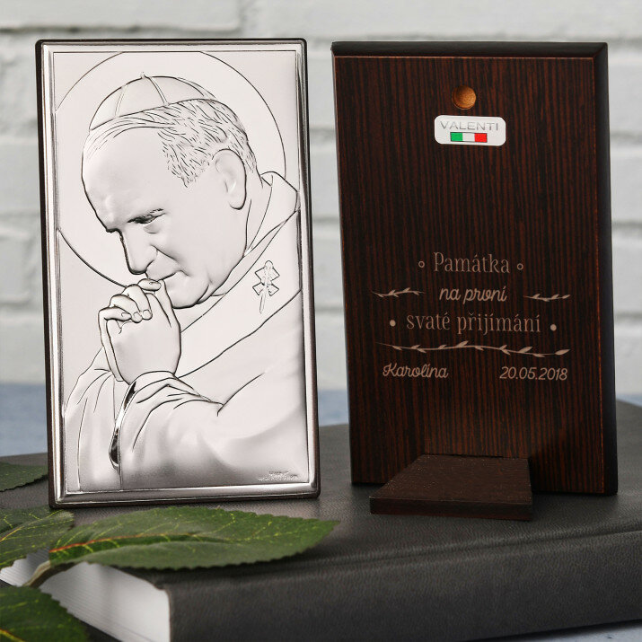 památka na první svaté přijímání - Papež- Střibrný obrázek s gravírováním