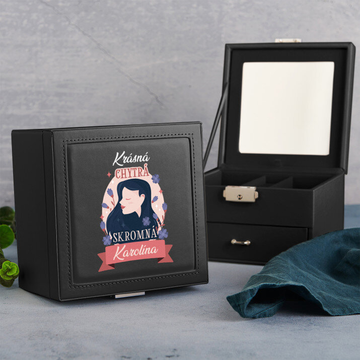 Krásná, chytrá, skromná - Černá šperkovnice se zrcátkem Krásná, chytrá, skromná - Černá šperkovnice se zrcátkem