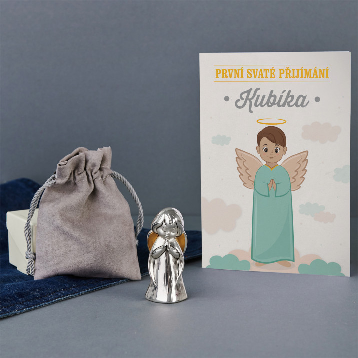 První svaté přijímání chlapec - Sada stříbrný anděl a přáníčko