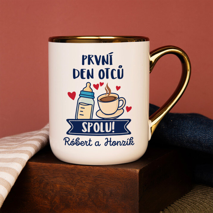 První den otců spolu - Keramický hrnek se zlatým okrajem První den otců spolu - Keramický hrnek se zlatým okrajem