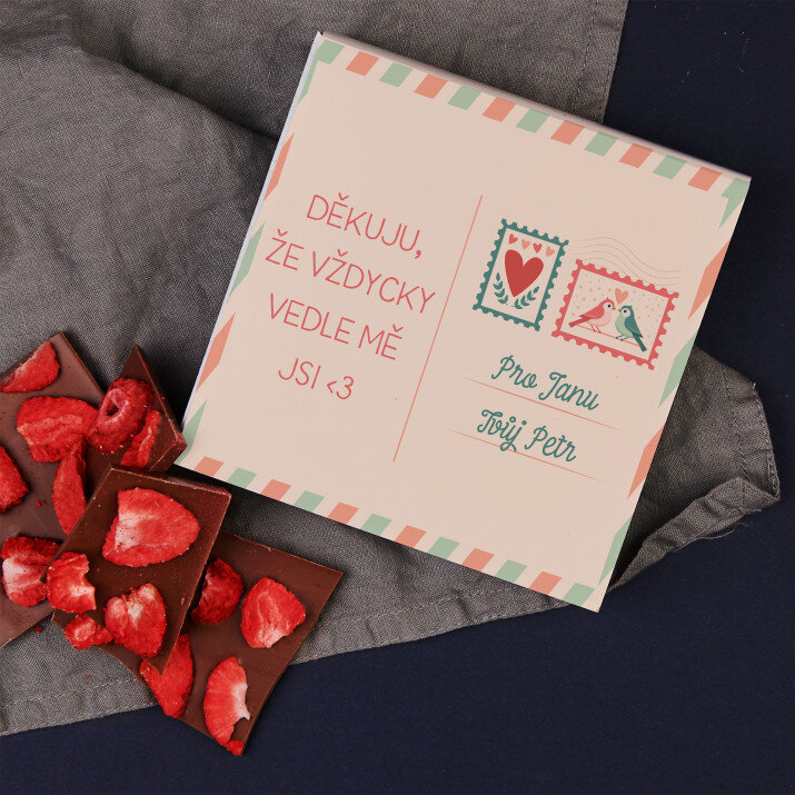 Valentýnská pohlednice - Čokoláda s jahodami