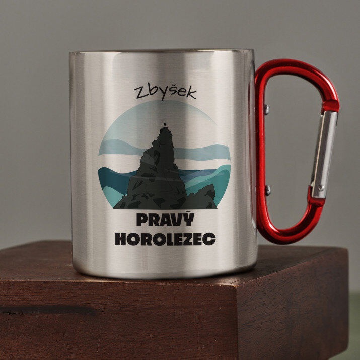 pravý horolezec - Ocelový hrnek s karabinou pravý horolezec - Ocelový hrnek s karabinou