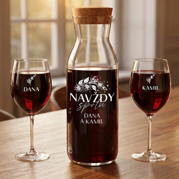 Navždy spolu - Karafa a sklenice na víno s gravírováním Navždy spolu - Karafa a sklenice na víno s gravírováním
