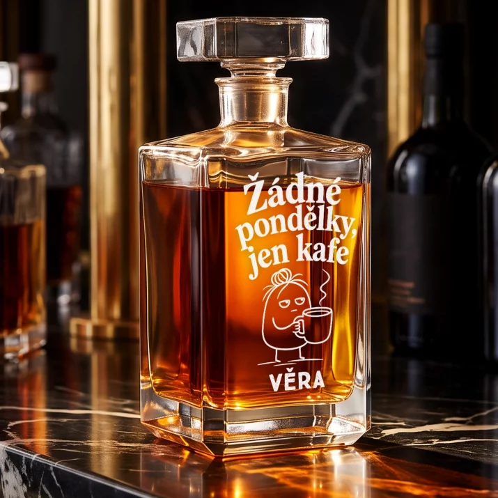 Personalizovaná Karafa Na Whisky K Odchodu Do Důchodu Dárek Pro Důchodce Ženu: Žádné Pondělky, Jen Kafe Personalizovaná Karafa Na Whisky K Odchodu Do Důchodu Dárek Pro Důchodce Ženu: Žádné Pondělky, Jen Kafe