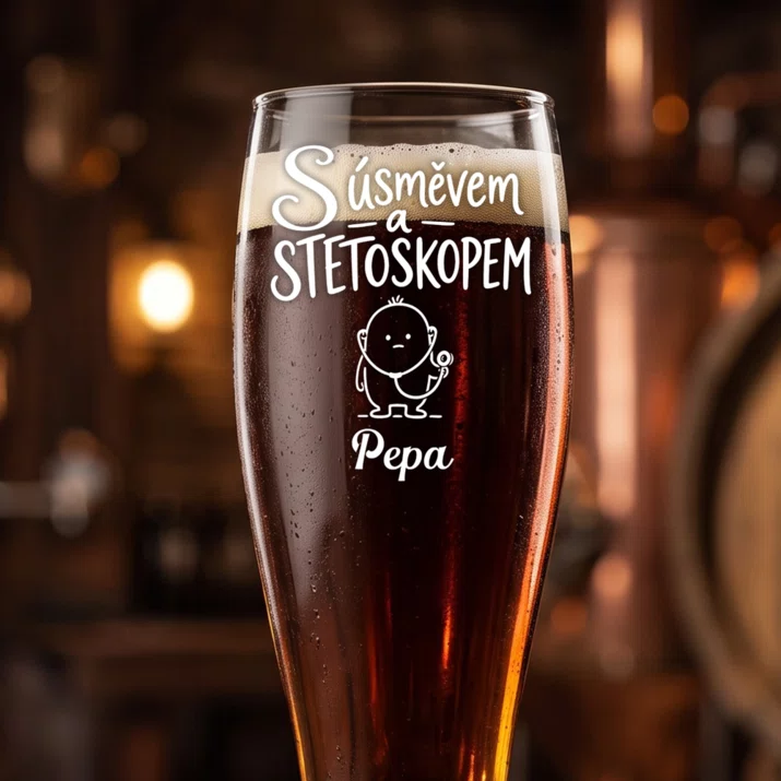 Sklenice Na Pivo S Gravírováním Pro Lékaře Dárek Pro Muže: S Úsměvem A Stetoskopem