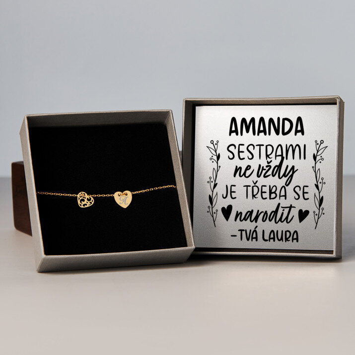 Sestrami se není třeba narodit - Pozlacený náramek se dvěma srdíčky