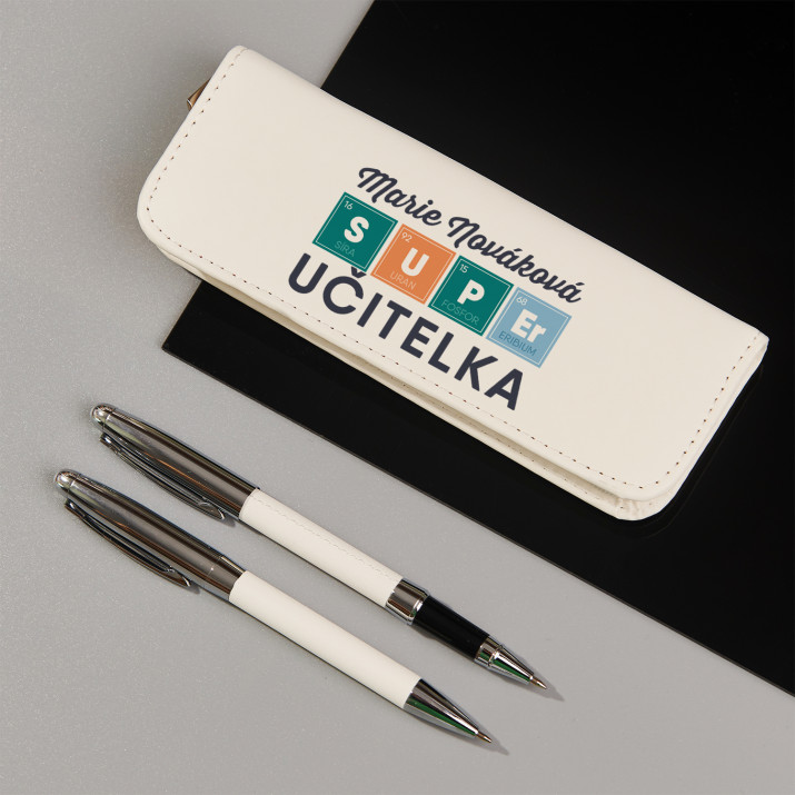 Super učitelka - Psací sada v koženém penálu