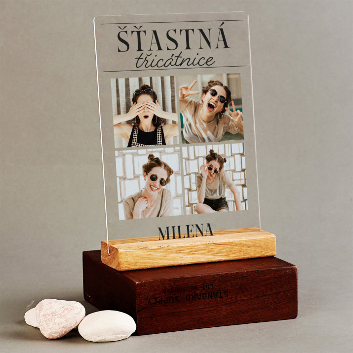 šťastná třicátnice - Tisk na akrylovém skle se stojanem