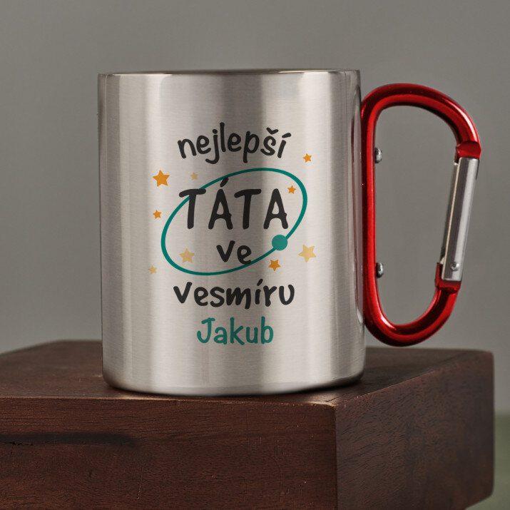 Táta ve vesmíru - Ocelový hrnek s karabinou Táta ve vesmíru - Ocelový hrnek s karabinou