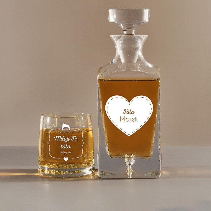 Táta - Skleněná karafa na whisky + sklenice