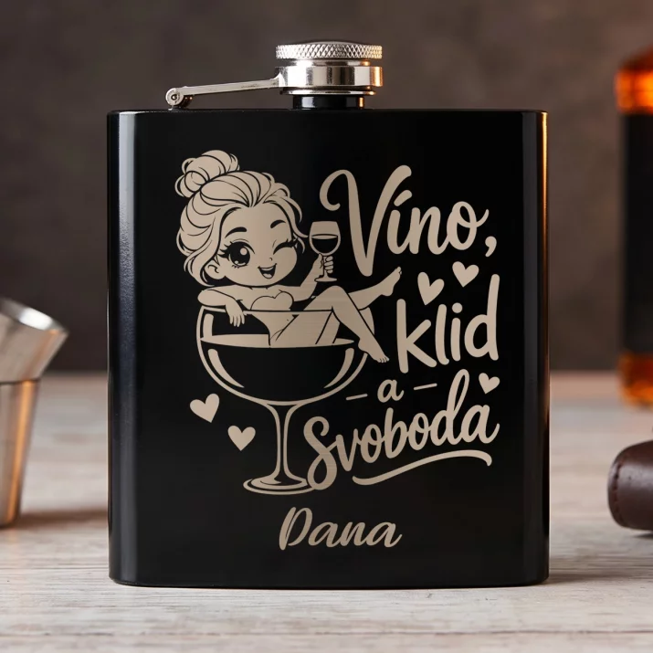 Placatka S Gravírováním Pro Single Ženu Dárek Pro Ženu: Víno, Klid A Svoboda Placatka S Gravírováním Pro Single Ženu Dárek Pro Ženu: Víno, Klid A Svoboda