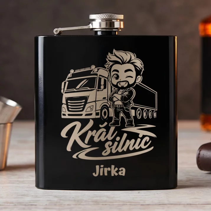 Placatka S Gravírováním Pro Kamioňáka Dárek Pro Muže: Král Silnic Placatka S Gravírováním Pro Kamioňáka Dárek Pro Muže: Král Silnic