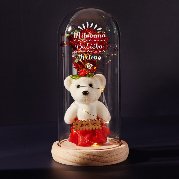 Milovaná babička - Věčná růže s plyšákem