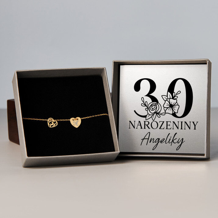 Narozeniny květiny - Pozlacený náramek se dvěma srdíčky