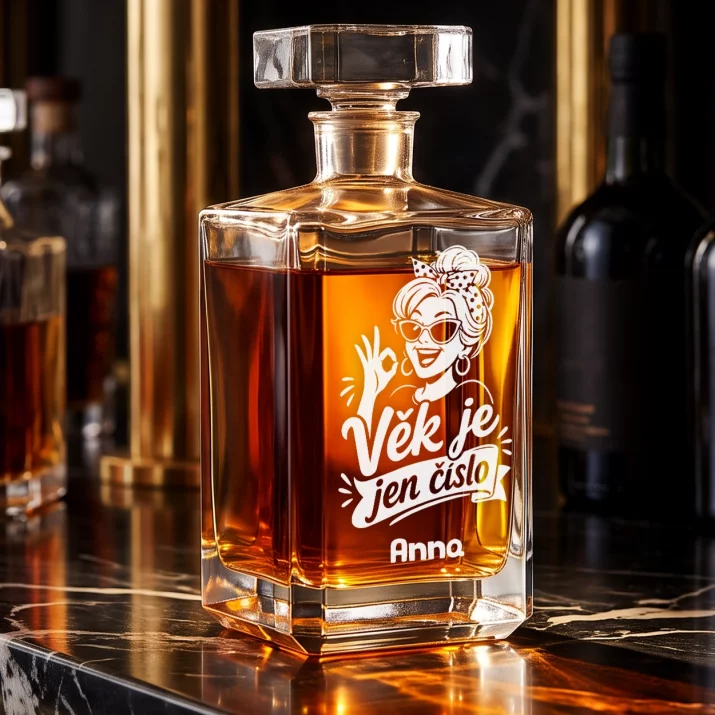 Personalizovaná Karafa Na Whisky Pro Ženu Ve 60 Letech Dárek K 60 Narozeninám Pro Ženu: Věk Je Jen Číslo