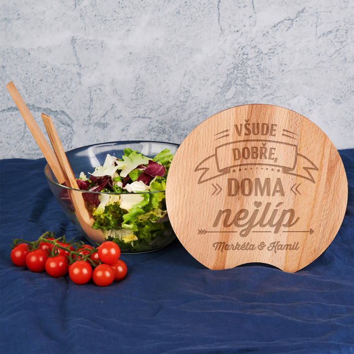 Doma nejlíp - Skleněná salátová mísa s příborem