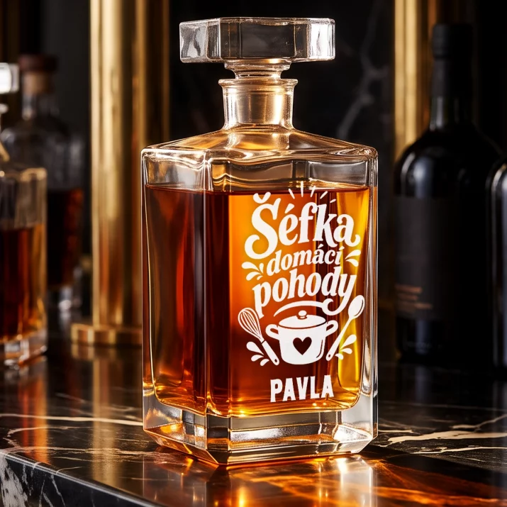 Personalizovaná Karafa Na Whisky Pro Maminku Dárek Ke Dni Matek Pro Ženu: Šéfka Domácí Pohody Personalizovaná Karafa Na Whisky Pro Maminku Dárek Ke Dni Matek Pro Ženu: Šéfka Domácí Pohody