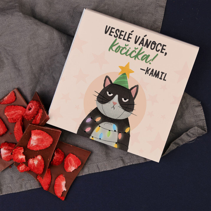 Veselé Vánoce kočička - Čokoláda s jahodami