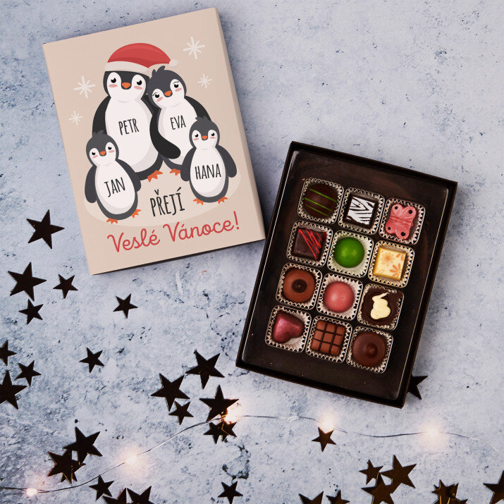 Veselé Vánoce tučňáci - Belgické čokoládové pralinky