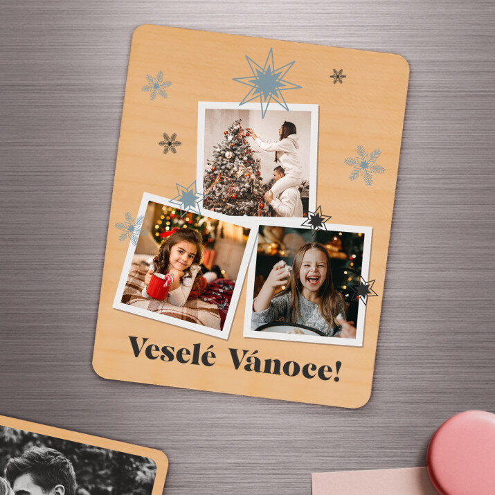 Veselé Vánoce fotky - Dřevěný magnet
