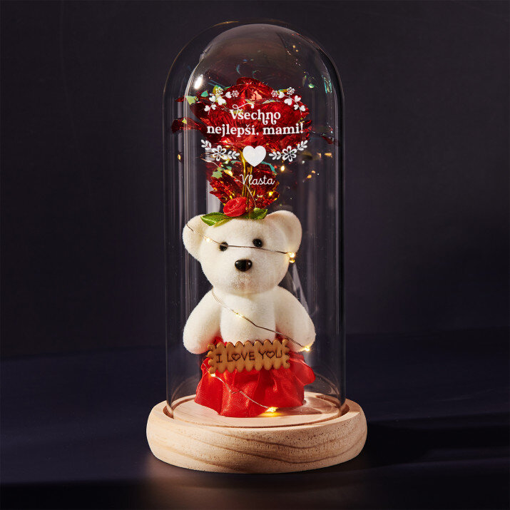 Věčná růže s plyšákem - Všechno nejlepší, mami