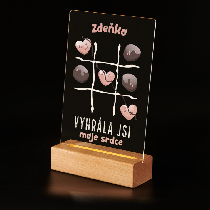 Vyhrála jsi moje srdce - Tisk na akrylovém skle stojan LED