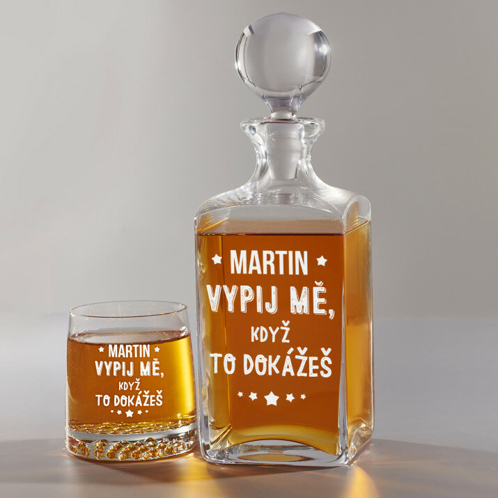 Vypij mě - Skleněná karafa na whisky + sklenice