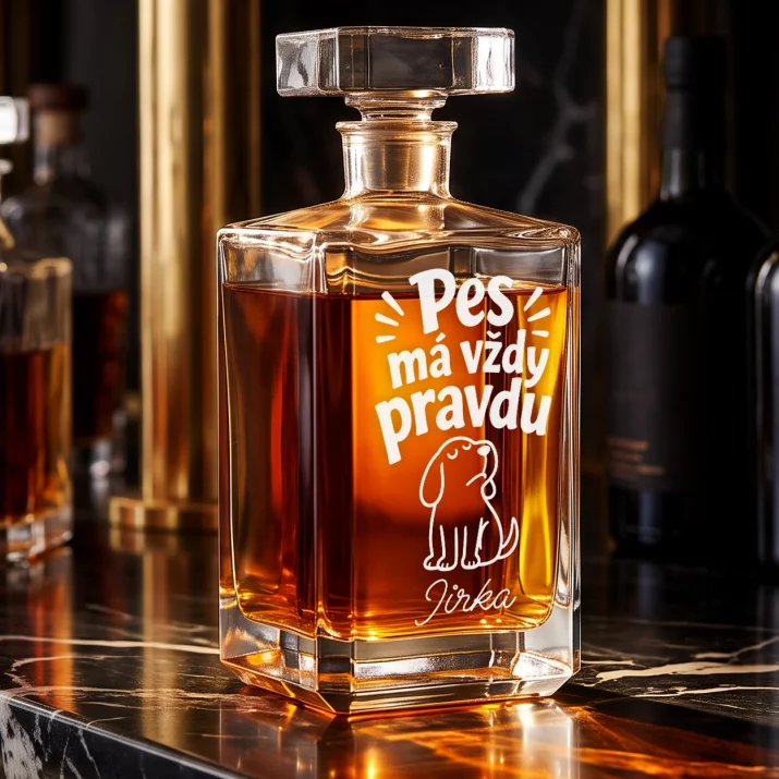 Personalizovaná Karafa Na Whisky Pro Pejskaře Dárek Pro Muže: Pes Má Vždy Pravdu Personalizovaná Karafa Na Whisky Pro Pejskaře Dárek Pro Muže: Pes Má Vždy Pravdu
