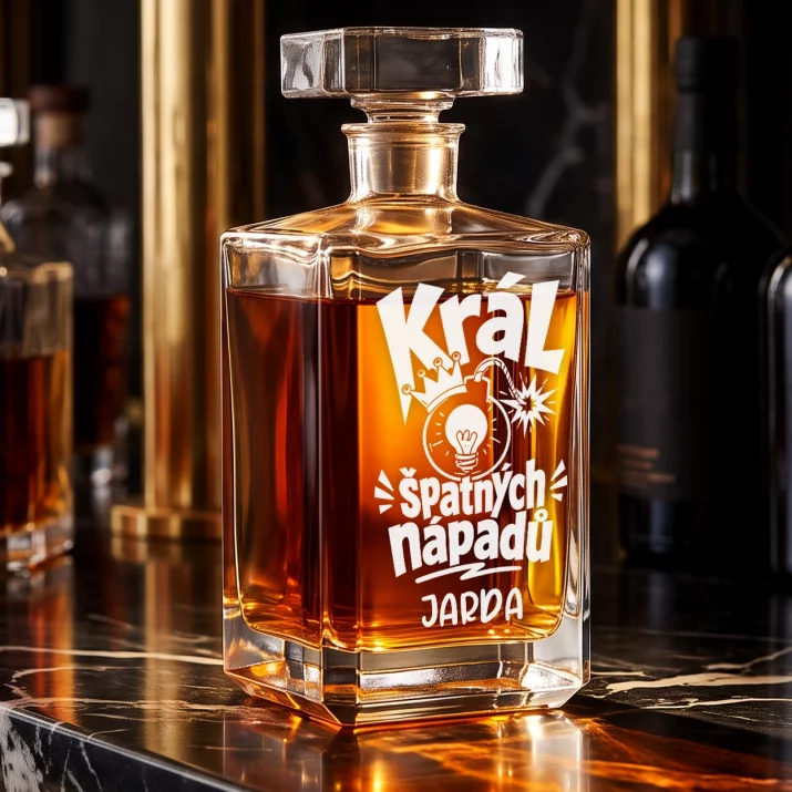 Personalizovaná Karafa Na Whisky Pro Kamaráda Dárek Pro Muže: Král Špatných Nápadů